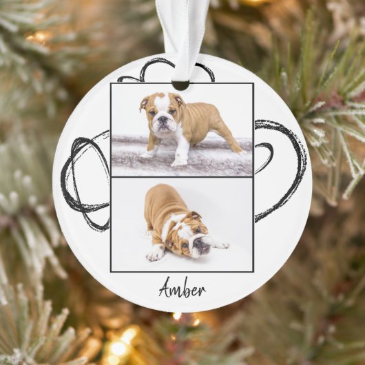 Abstracte zwarte hond Foto met kerstmis Ornament (Boom)