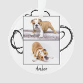 Abstracte zwarte hond Foto met kerstmis Ornament (voorkant)