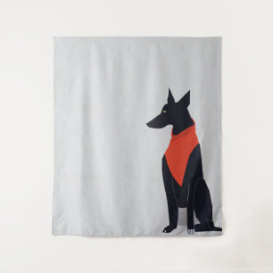 Abstracte zwarte hond met Red Bandana Art Wandkleed
