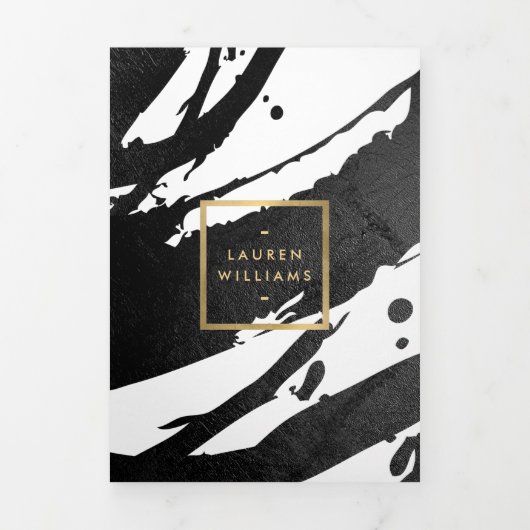 Abstracte zwarte inkt penseelstreken brochure drieluik kaart (Cover)