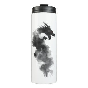 Abstracte Zwarte Inkt Rook Draak Fantasie Thermisc Thermosbeker