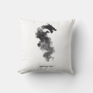 Abstracte Zwarte Inkt Rook Draak Fantasy Kussen