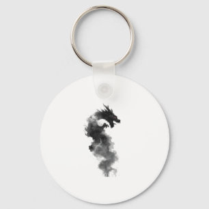 Abstracte Zwarte Inkt Rook Draak Fantasy Sleutelha Sleutelhanger