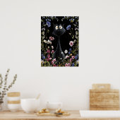 Abstracte Zwarte Kat Kleurrijke Wilde Bloemen Poster (Keuken)