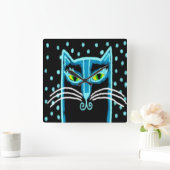 Abstracte zwarte kat kunst vierkante klok (Huis)