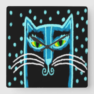 Abstracte zwarte kat kunst vierkante klok