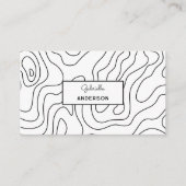 Abstracte zwarte lijn patroonmonogram scriptnaam visitekaartje (Voorkant)