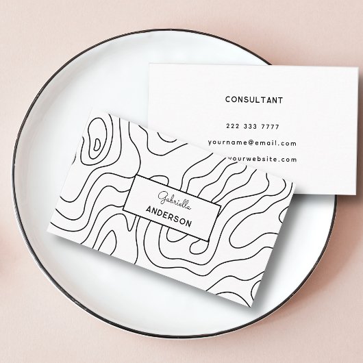 Abstracte zwarte lijn patroonmonogram scriptnaam visitekaartje