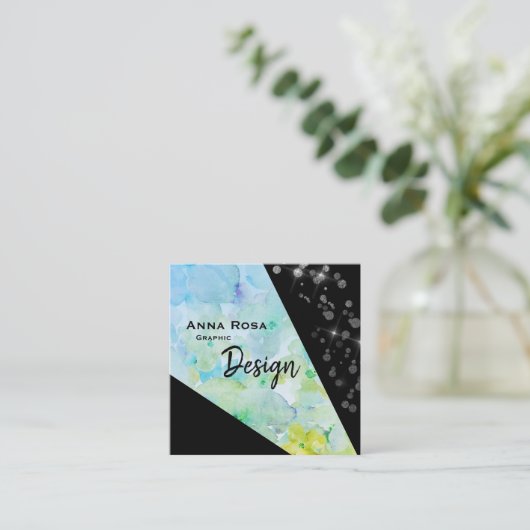 *~* Abstracte zwarte moderne glitter geometrische Vierkante Visitekaartje (Staand voorkant)