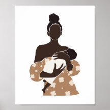 Abstracte zwarte moeder die babykunst vasthoudt