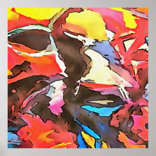 Abstracte zwarte omlijsting van Koe met de klok Poster