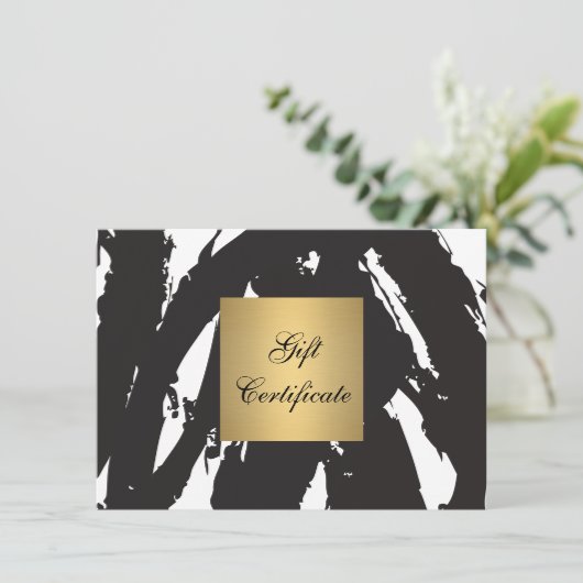 Abstracte zwarte penseelstreken Cadeaucertificaat (Staand voorkant)