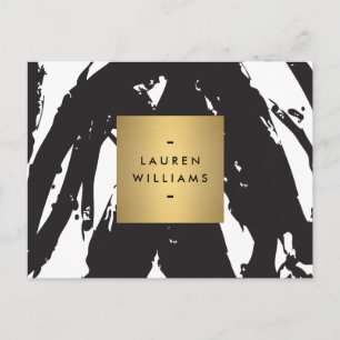 Abstracte zwarte penseelstreken met Gold Name Logo Briefkaart