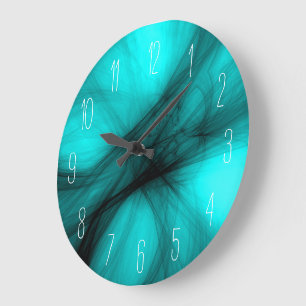 Abstracte zwarte rook - Turquoise Large Clock Grote Klok