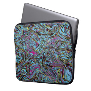 Abstracte zwarte roze blauwgeel laptop sleeve