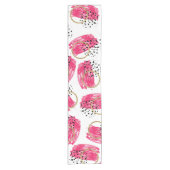 Abstracte zwarte roze en Faux Gold-penseelstreken Korte Tafelloper (Voorkant)