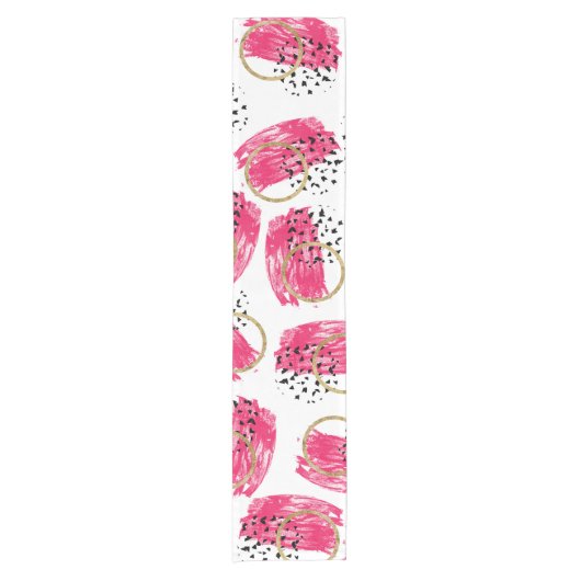 Abstracte zwarte roze en Faux Gold-penseelstreken Korte Tafelloper (Voorkant)