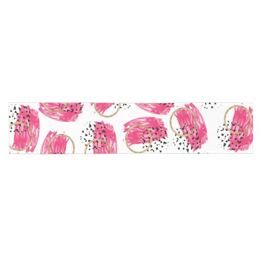 Abstracte zwarte roze en Faux Gold-penseelstreken Korte Tafelloper (Horizontaal)