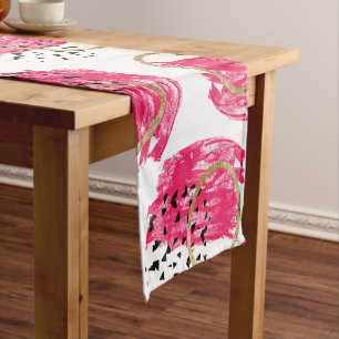Abstracte zwarte roze en Faux Gold-penseelstreken Korte Tafelloper