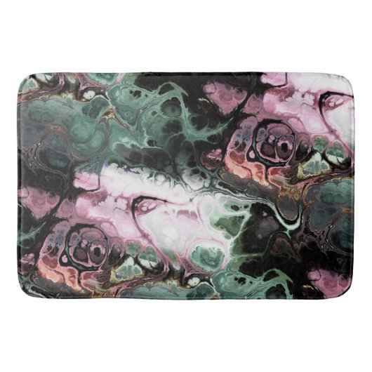 Abstracte, zwarte, roze en grijsgroene kleurstof badmat (Voorkant)