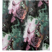 Abstracte, zwarte, roze en grijsgroene kleurstof douchegordijn (Voorkant)