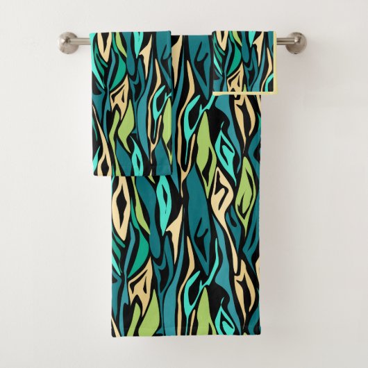 Abstracte zwarte turquoise bad handdoek (Insitu)