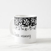 Abstracte zwarte witte cartoons bloemen bloemontwe koffiemok (Voorkant links)