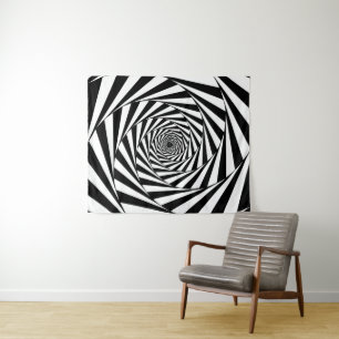 Abstracte Zwarte & Witte Wervelende Spiraalvormige Wandkleed