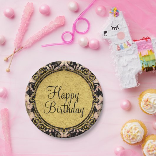 Abstracte zwembril roze zwart & goudglam papieren bordje (Feest)