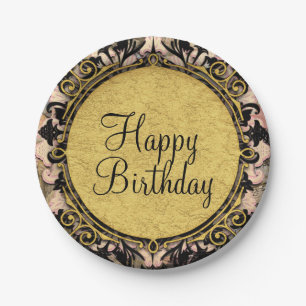 Abstracte zwembril roze zwart & goudglam papieren bordje