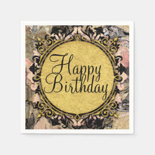 Abstracte zwembril roze zwart & goudglam servetten