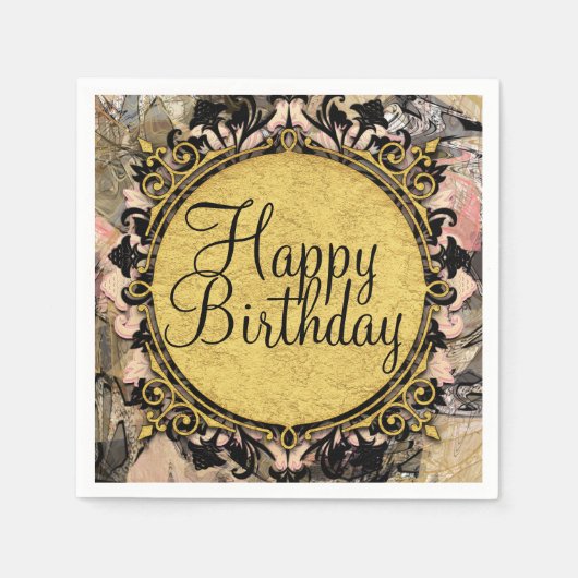 Abstracte zwembril roze zwart & goudglam servetten (Voorkant)