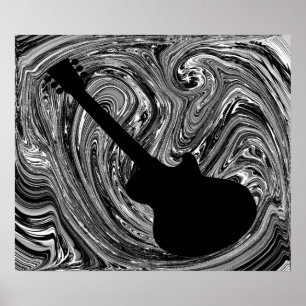 Abstracte Zwemelen Guitar Poster, zwart-wit Poster