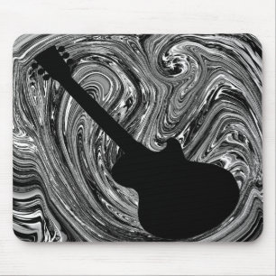 Abstracte Zwirls Guitar Mousepad, zwart-wit Muismat