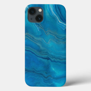 Abstractie blauw en Blauwgroen marmer iPhone 13 Hoesje