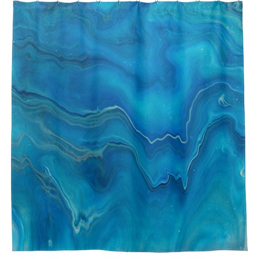 Abstractie blauw en Blauwgroen marmer Douchegordijn (Voorkant)
