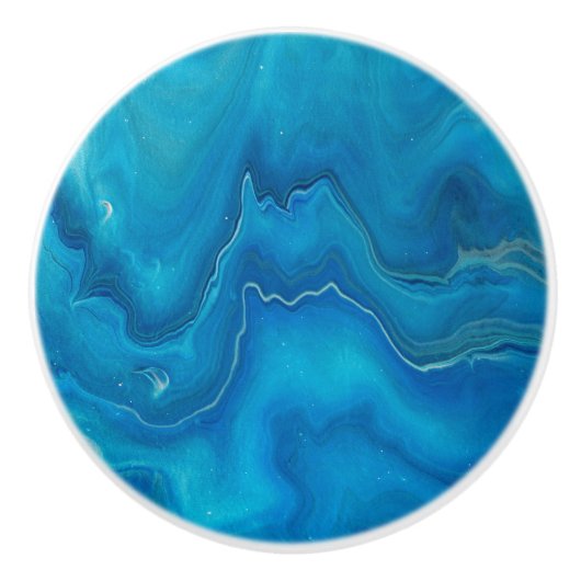 Abstractie blauw en Blauwgroen marmer Keramische Knop (Voorkant)