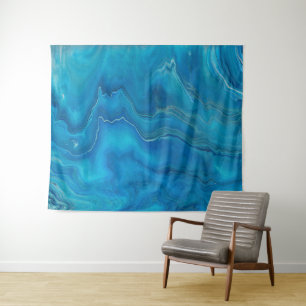 Abstractie blauw en Blauwgroen marmer Wandkleed