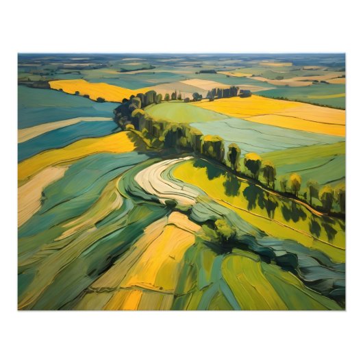 Abstractie Landbouwgebied en Groene Golvende Gebie Foto Afdruk (Voorkant)