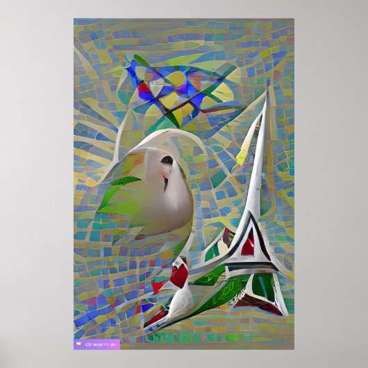 Abstractie - twee vogels die over een kleurrijk mo poster (Voorkant)