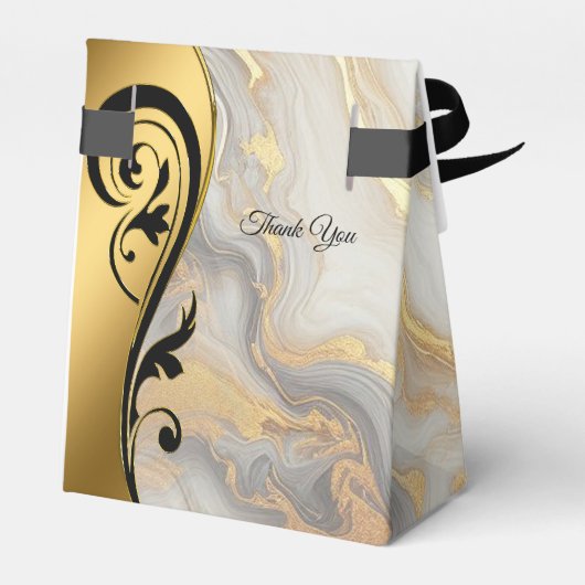 Abstracts goud op zwart en gemengd marmeren textur bedankdoosjes (Achterkant)