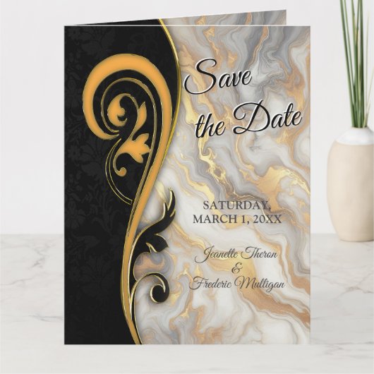 Abstracts goud op zwart en gemengd marmeren textur kaart (Voorkant)