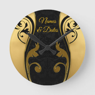 Abstracts met gouden accenten op zwart en wit ronde klok