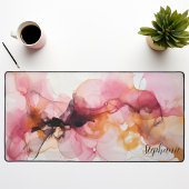 Abstrait à l'encre alcoolique rose et or