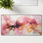 Abstrait à l'encre alcoolique rose et or