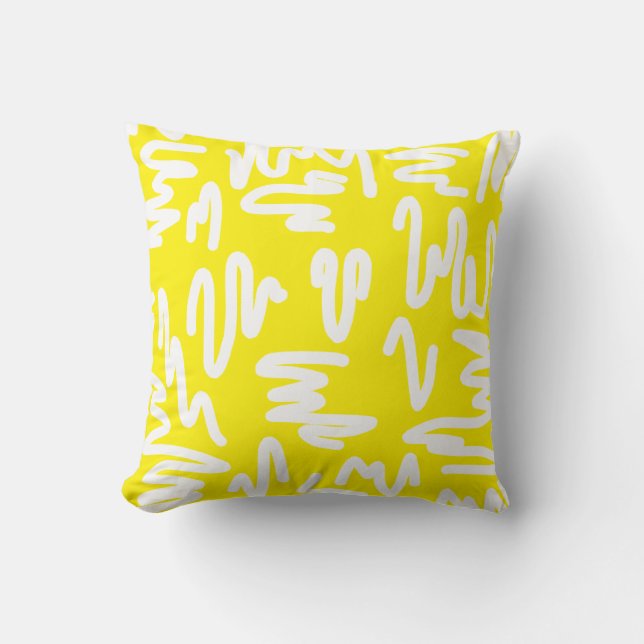 Abstrait Art Blanc Sur Coussin Jaune Jaune (Recto)