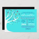Abstrait Bat mitzvah Aqua Invitation de l'arbre de (Devant / Derrière)