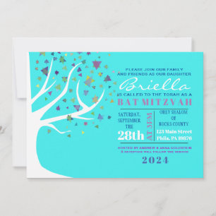 Abstrait Bat mitzvah Aqua Invitation de l'arbre de