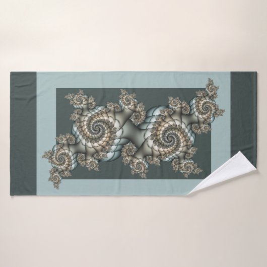 Abstrait Beige clair Bleu Fractal Art Spirales (Serviette de bain)