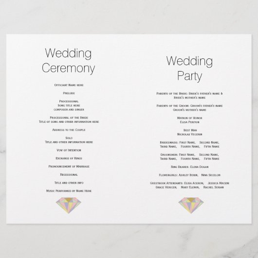 Abstrait bijou tons pâles programme de mariage mod (Dos)